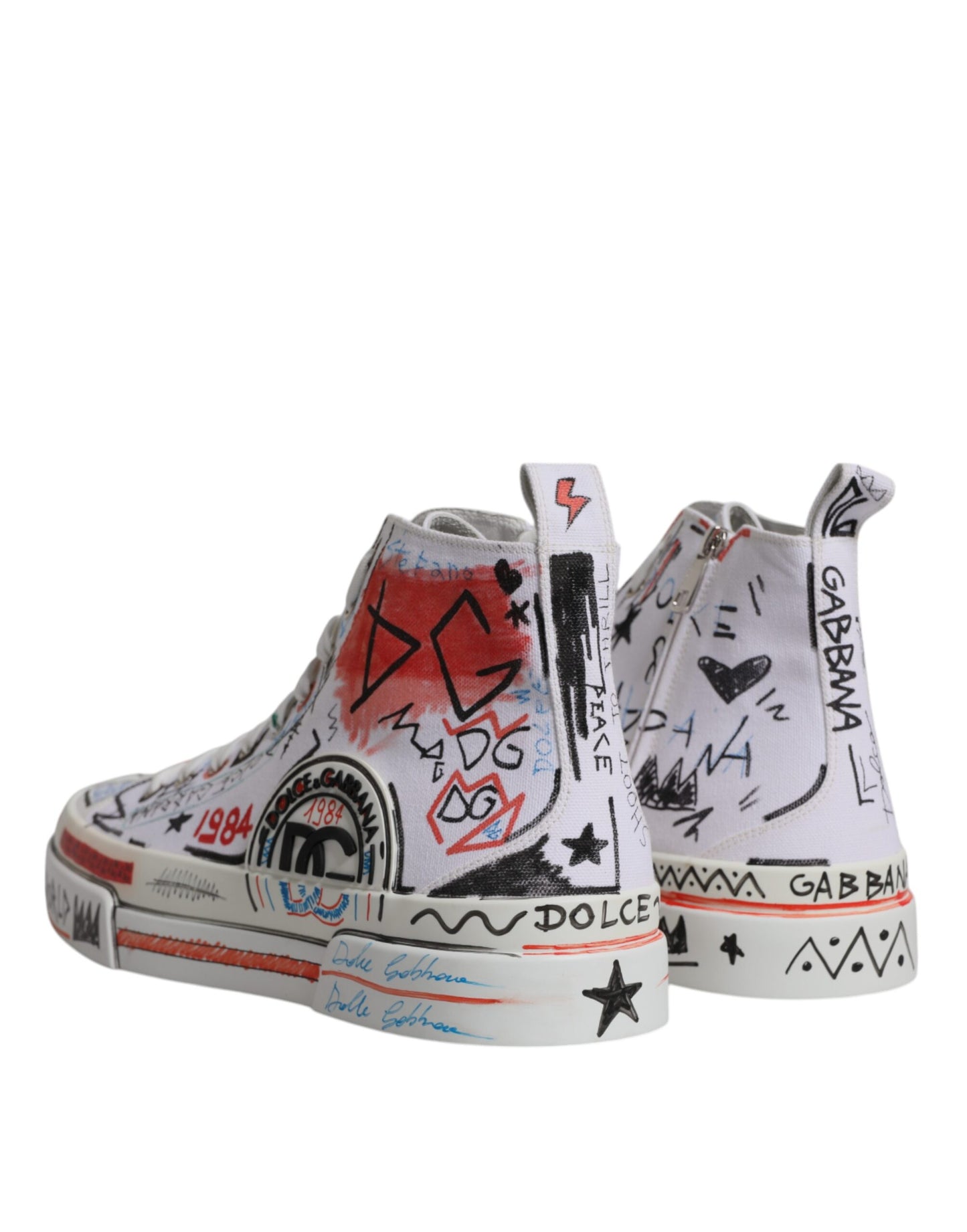 Weiße High-Top-Sneaker aus Baumwolle mit Graffiti-Motiv