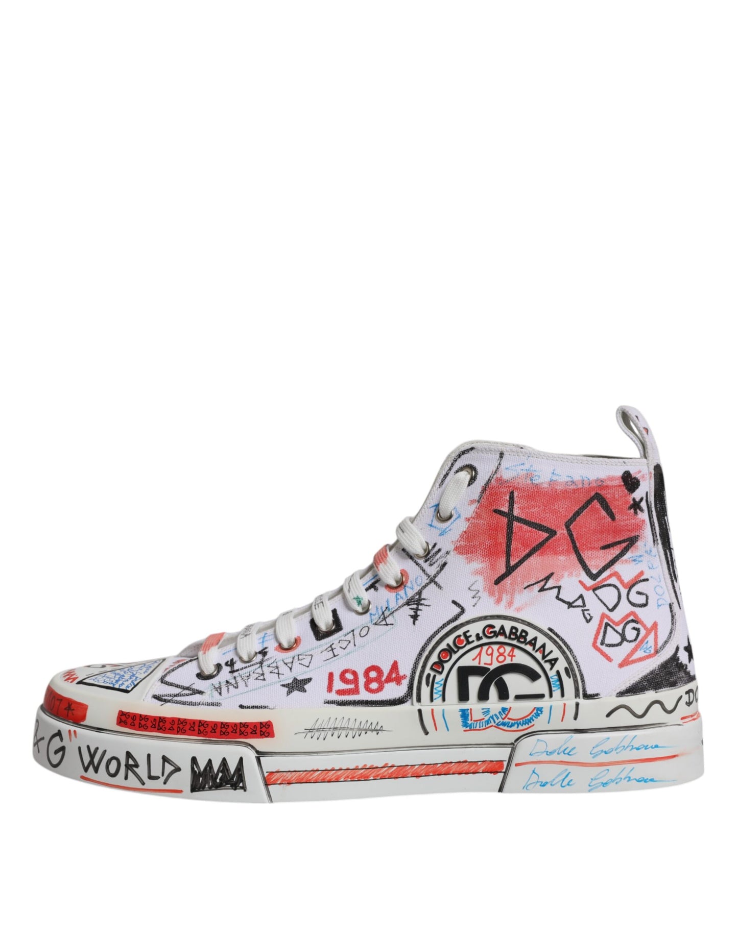 Weiße High-Top-Sneaker aus Baumwolle mit Graffiti-Motiv