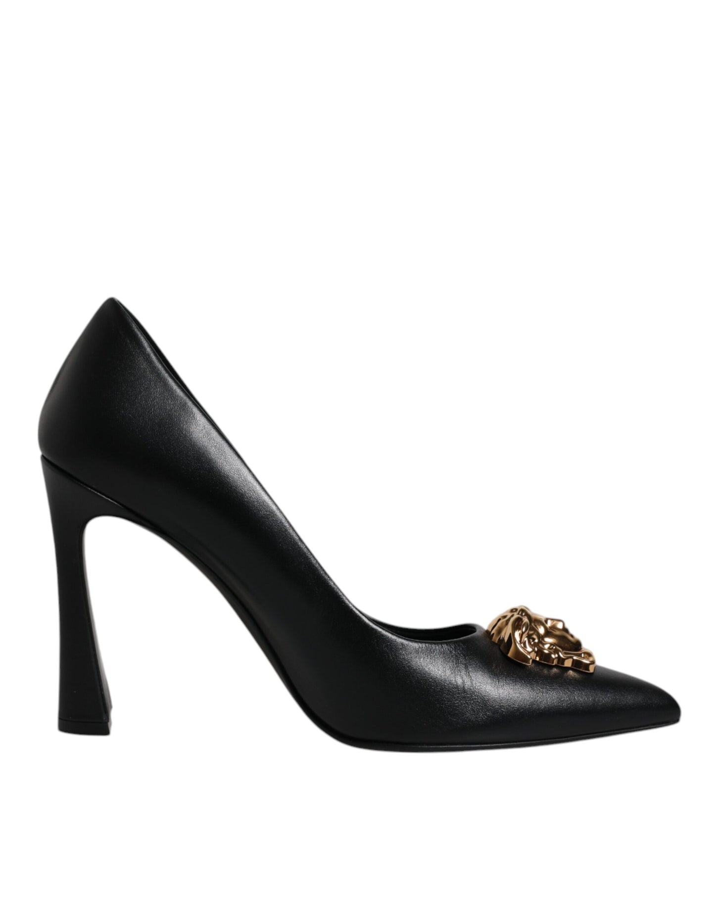 Schwarze Pumps mit Logo-Plakette aus Leder