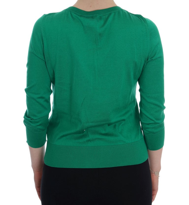 Grüner Seidenpullover mit Kristallbanane