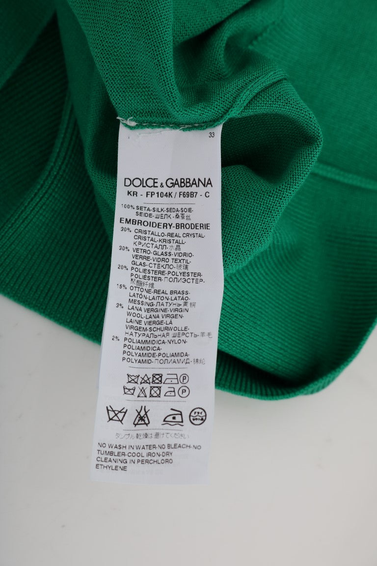 Grüner Seidenpullover mit Kristallbanane