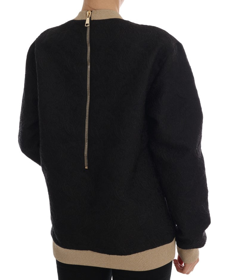 Schwarzer Märchen-Brokat-Pullover mit Reißverschluss