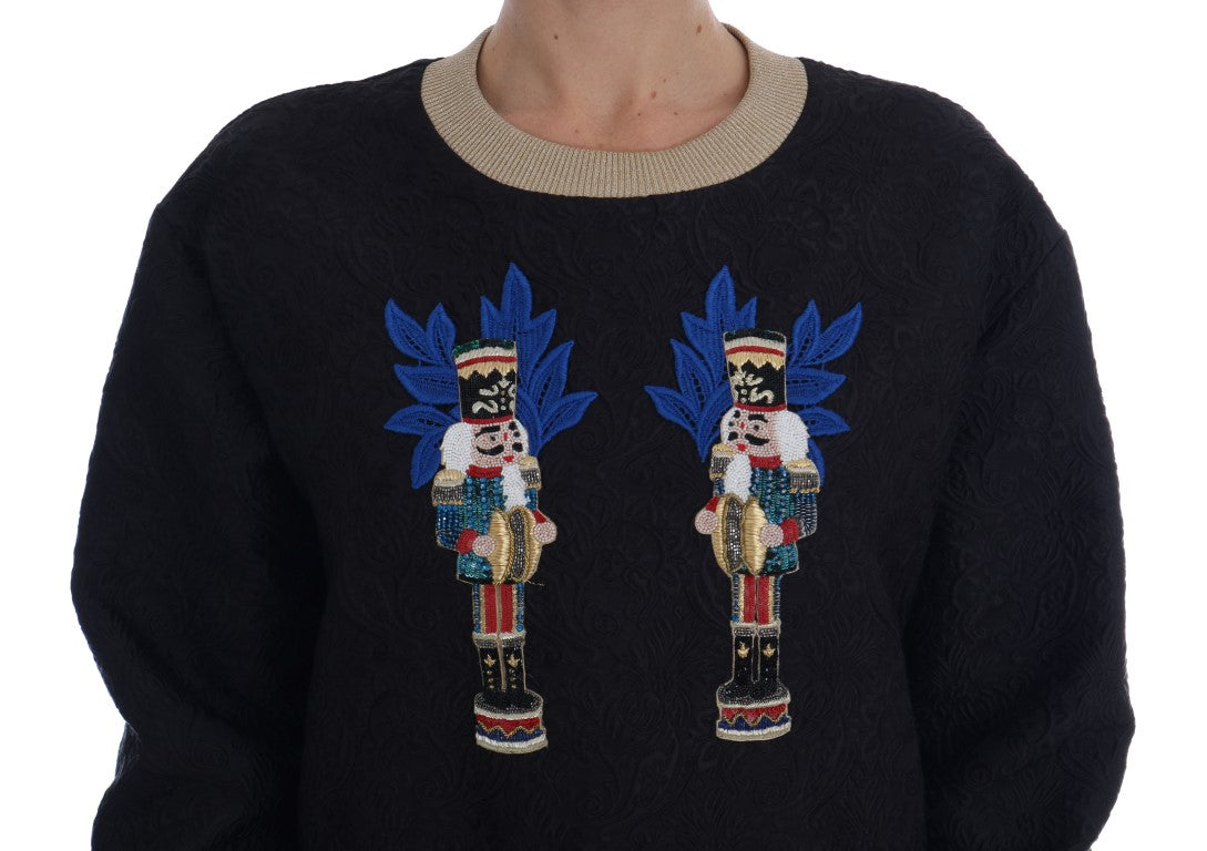 Schwarzer Märchen-Brokat-Pullover mit Reißverschluss