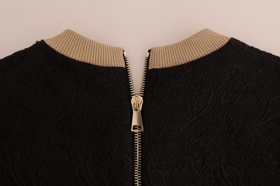 Schwarzer Märchen-Brokat-Pullover mit Reißverschluss