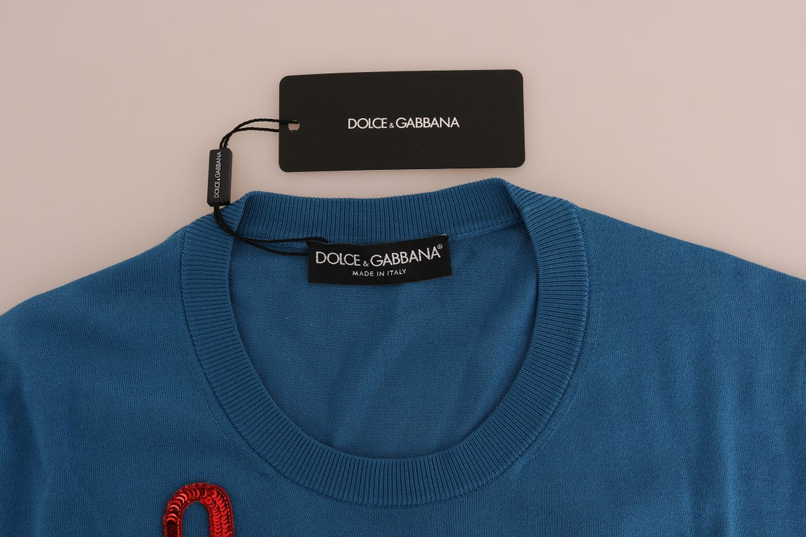 Blauer Pullover aus Seide „Love is“