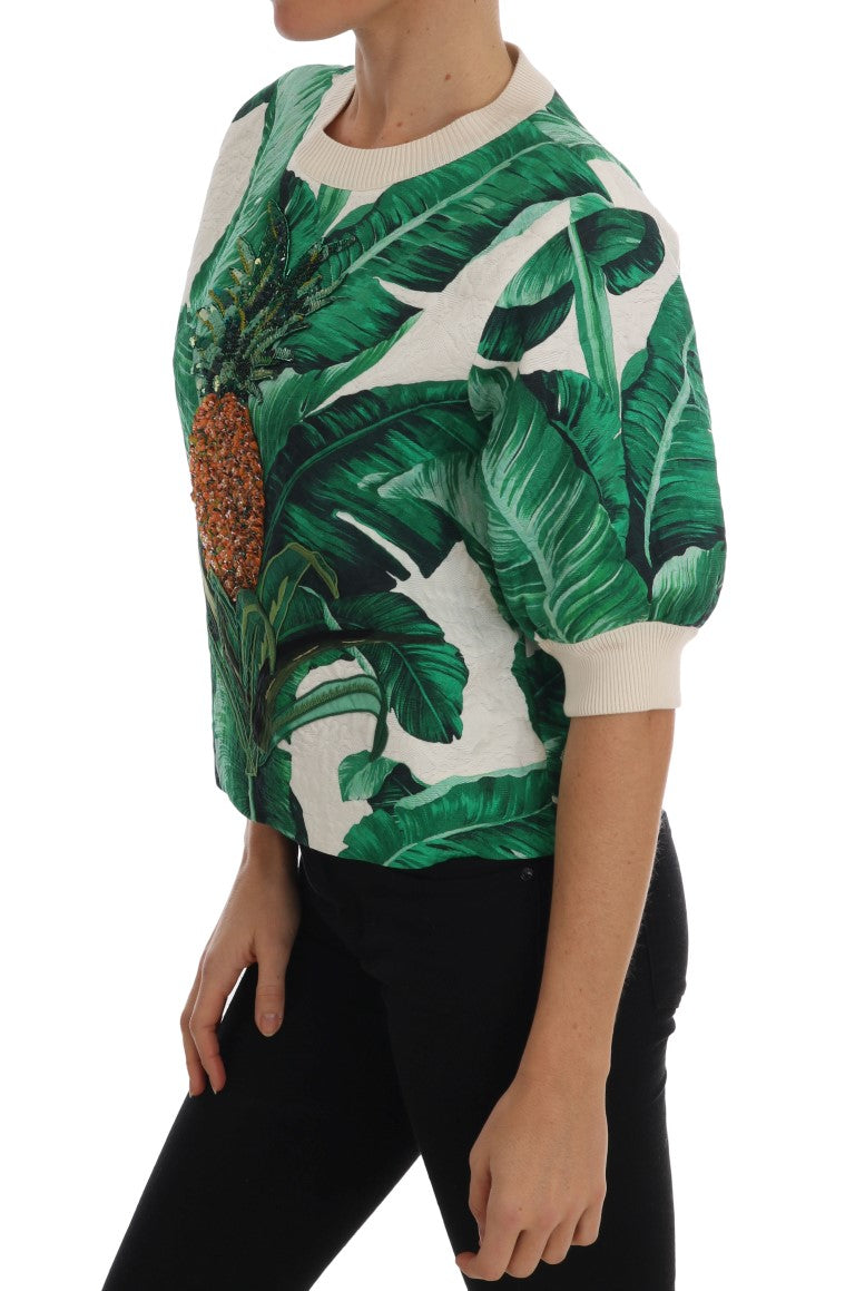 Ananas-Bananen-Pailletten-Pullover mit Rundhalsausschnitt