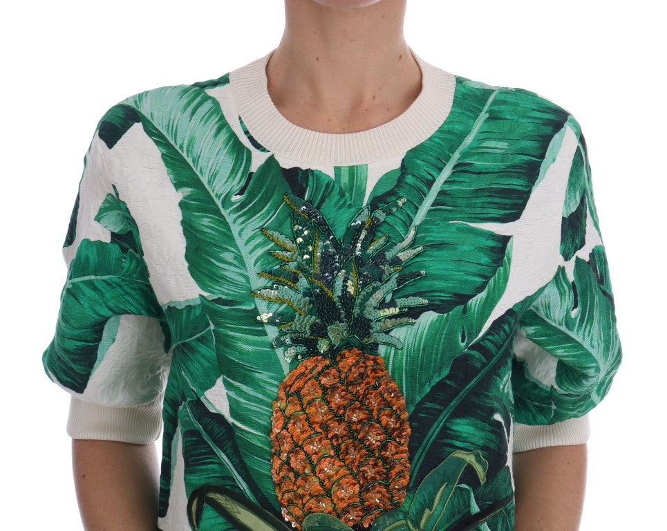 Ananas-Bananen-Pailletten-Pullover mit Rundhalsausschnitt