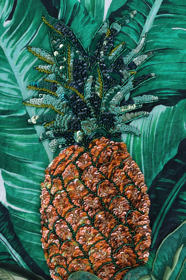 Ananas-Bananen-Pailletten-Pullover mit Rundhalsausschnitt