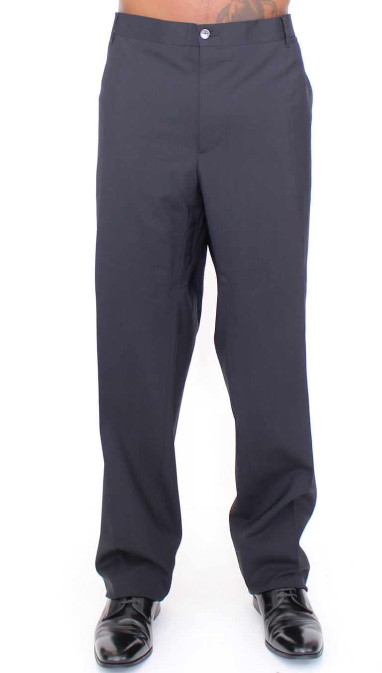 Schwarze Bundfaltenhose aus Wollstretch