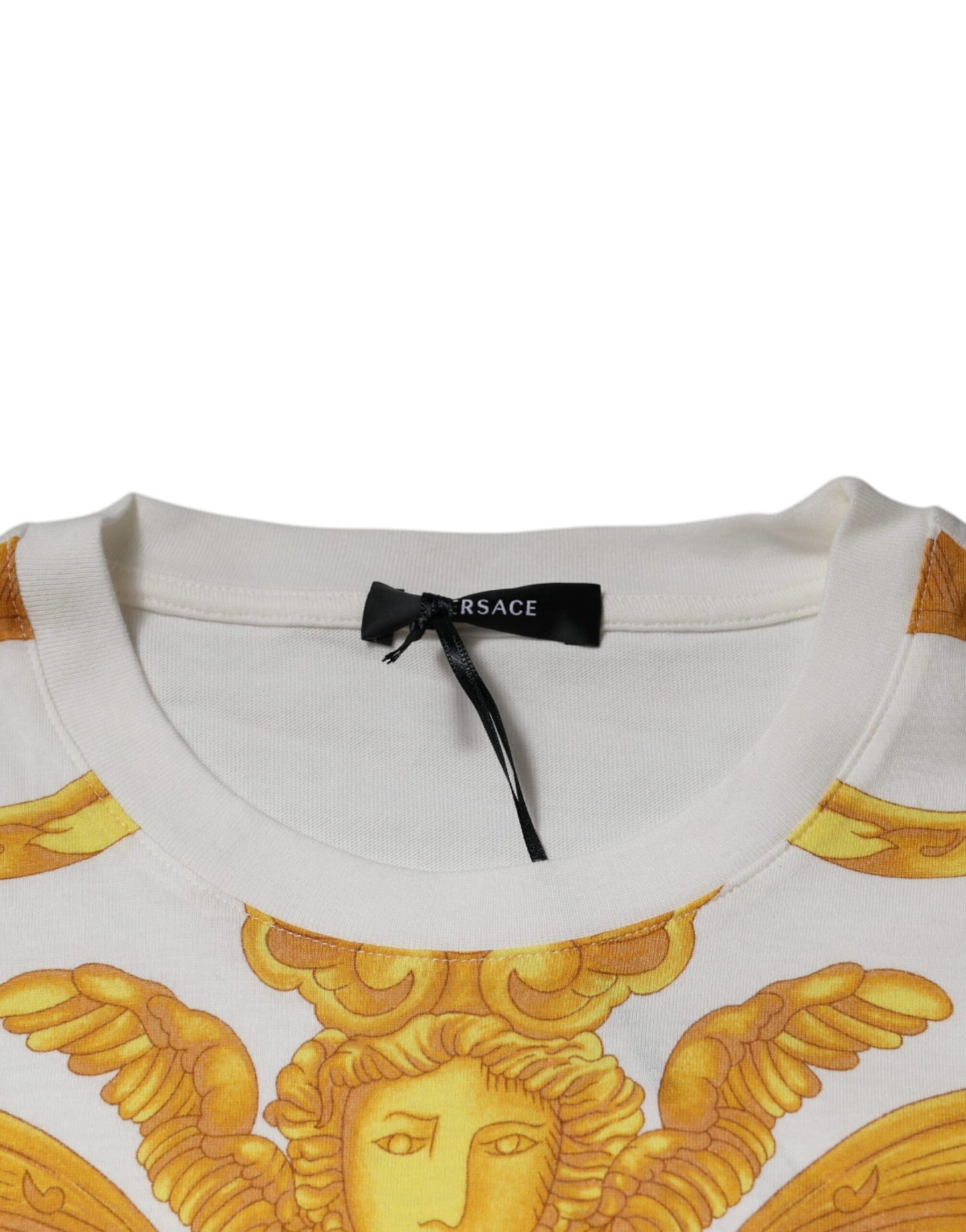 Weißes Baumwoll-T-Shirt mit Rundhalsausschnitt und Medusa-Print