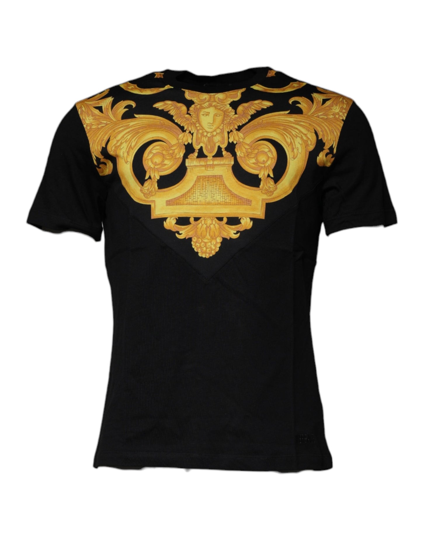 Schwarzes Baumwoll-T-Shirt mit Rundhalsausschnitt und Medusa-Print