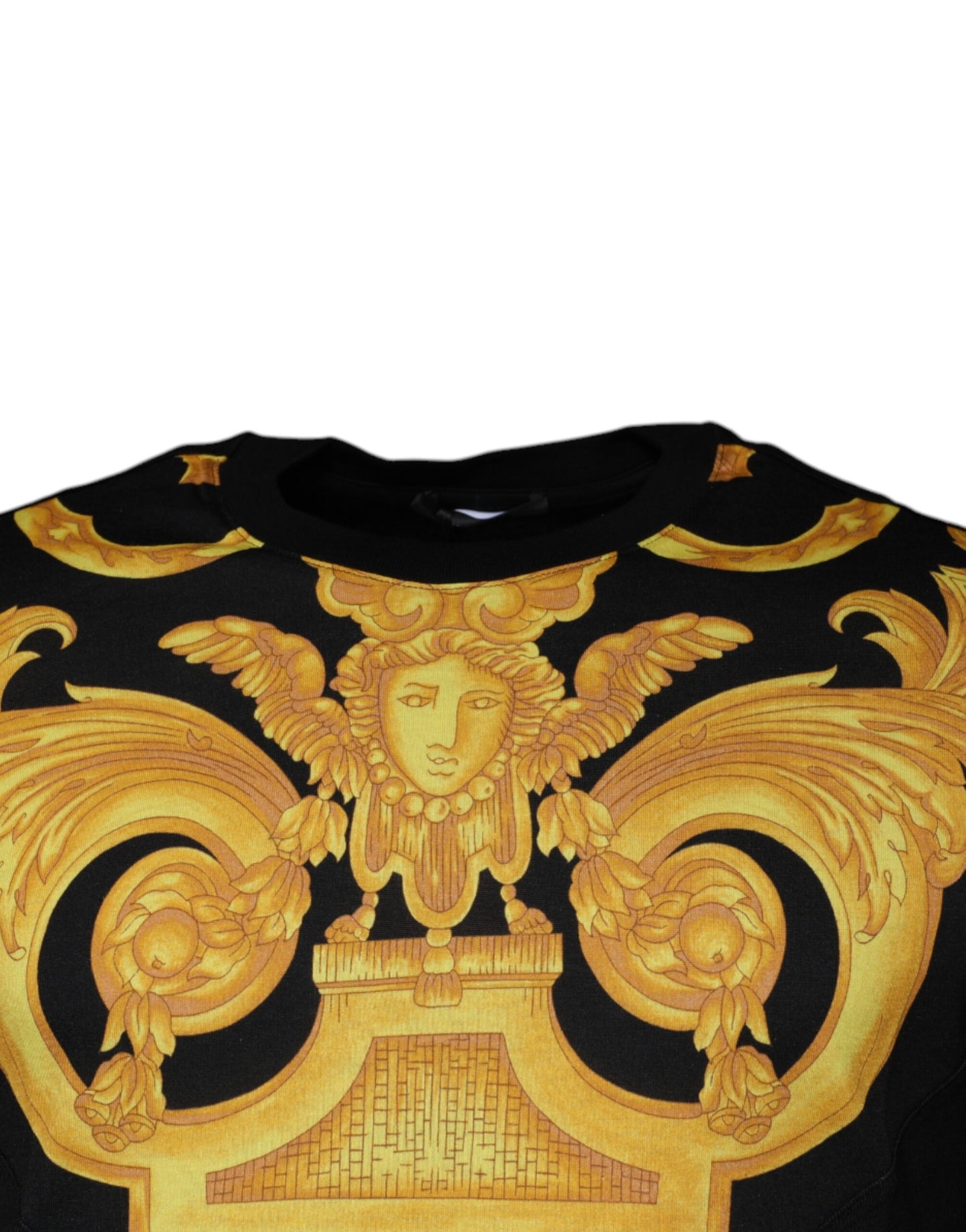 Schwarzes Baumwoll-T-Shirt mit Rundhalsausschnitt und Medusa-Print