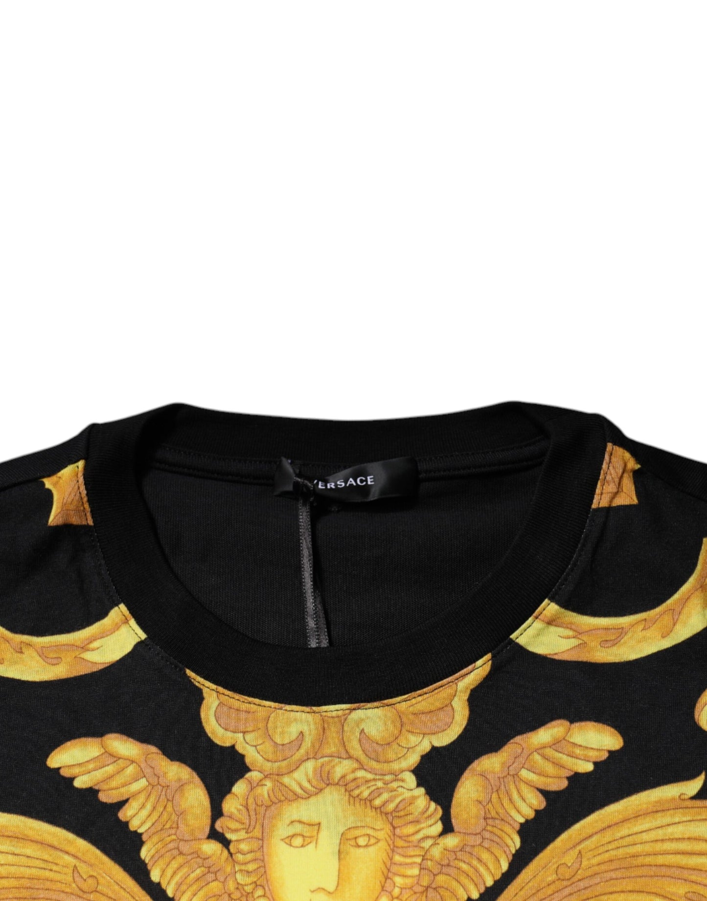 Schwarzes Baumwoll-T-Shirt mit Rundhalsausschnitt und Medusa-Print