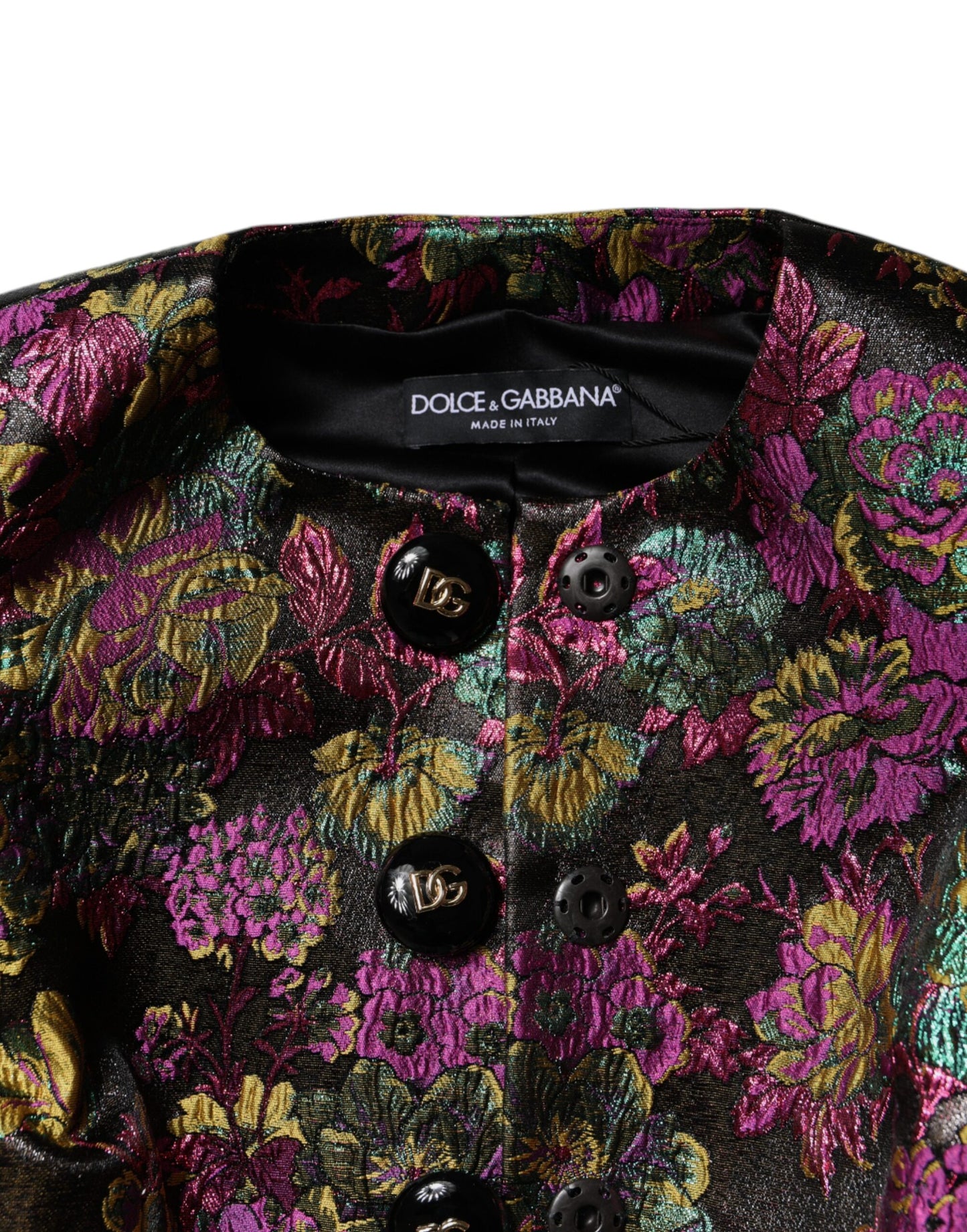 Kurze Jacquard-Jacke mit mehrfarbigem Blumenmuster