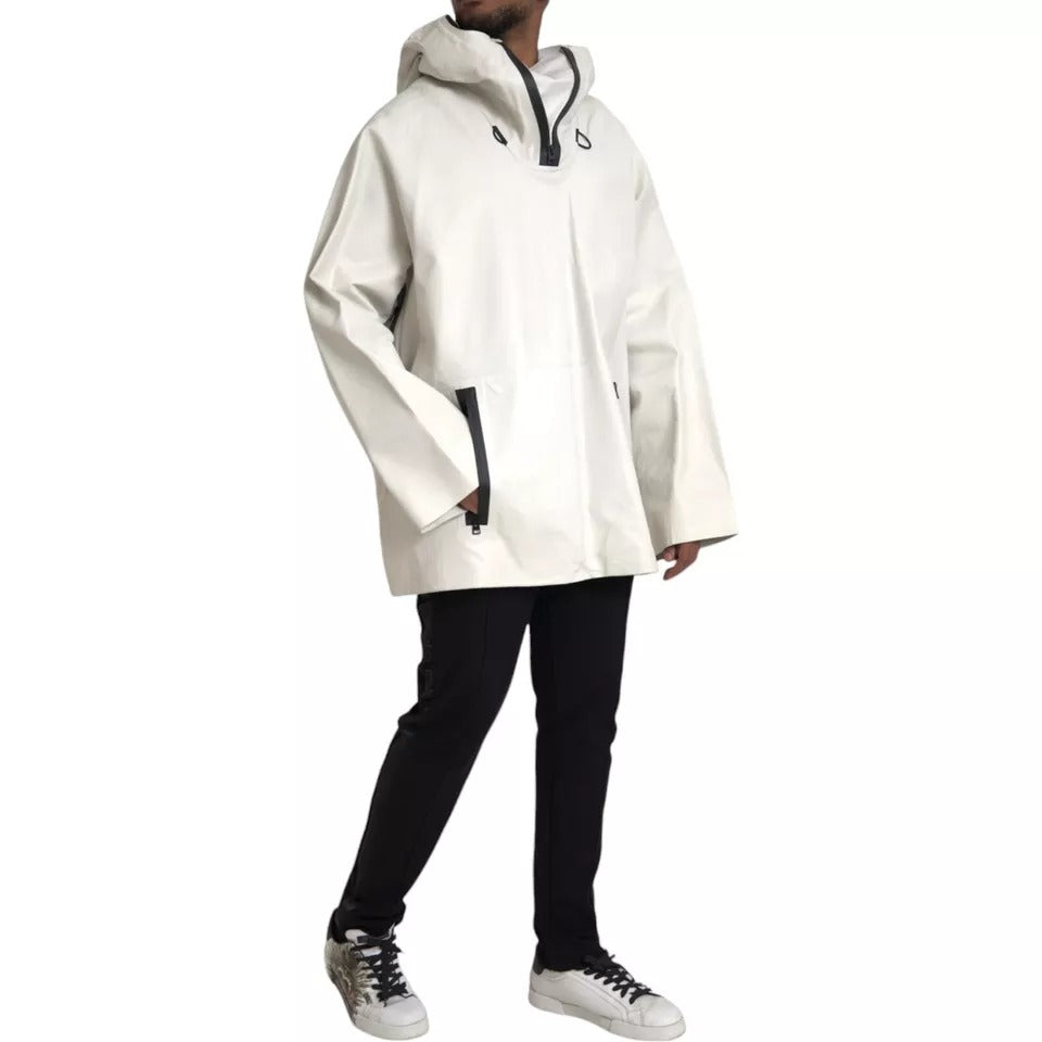 Weiße Herren-Blousonjacke aus wasserdichtem Leder