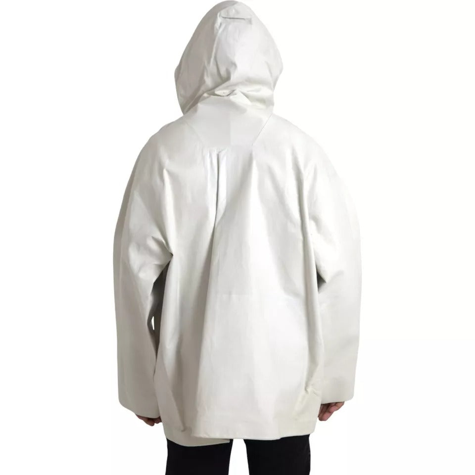 Weiße Herren-Blousonjacke aus wasserdichtem Leder