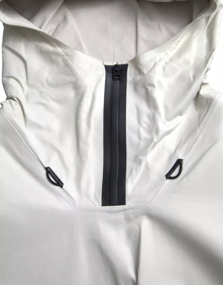 Weiße Herren-Blousonjacke aus wasserdichtem Leder