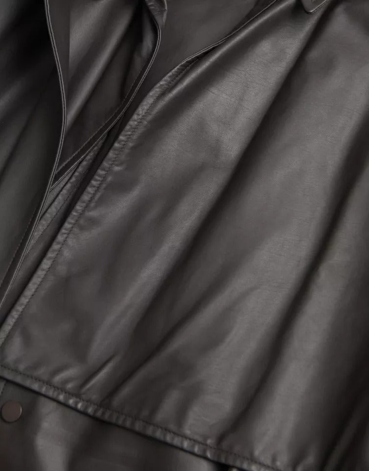 Schwarze wasserdichte Trenchcoatjacke aus Leder für Herren