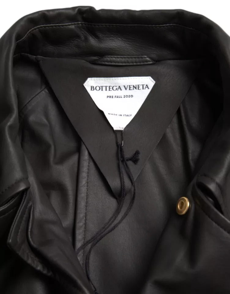 Schwarze wasserdichte Trenchcoatjacke aus Leder für Herren