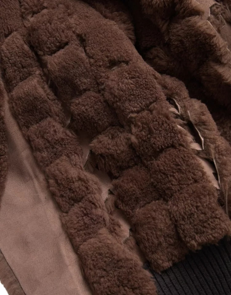 Braune Pelz Lamm Shearling Mantel Jacke