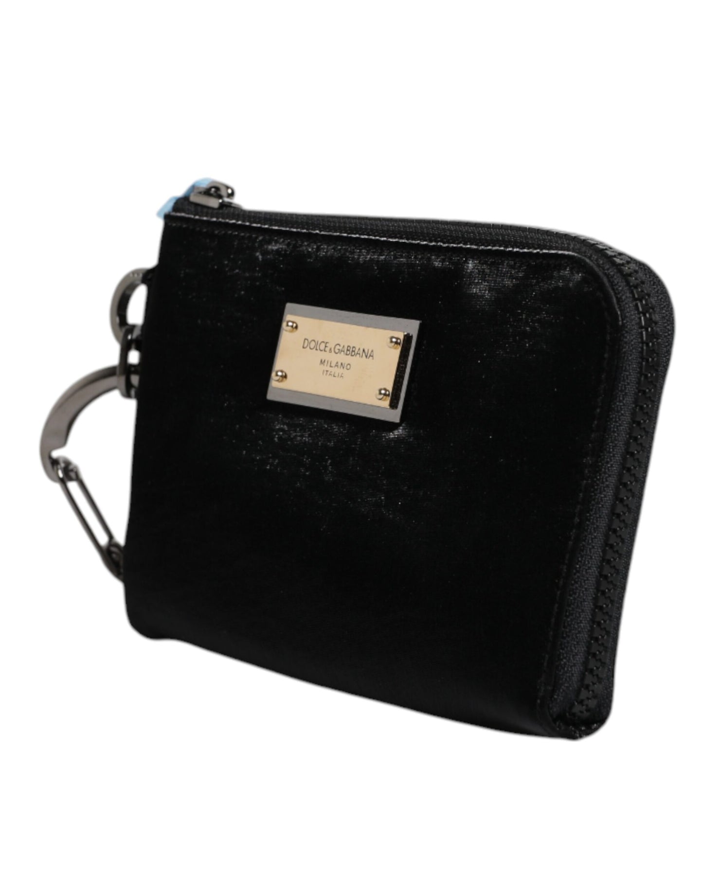 Schwarze Clutch aus Nylon mit Schlüsselring und Logo-Schild