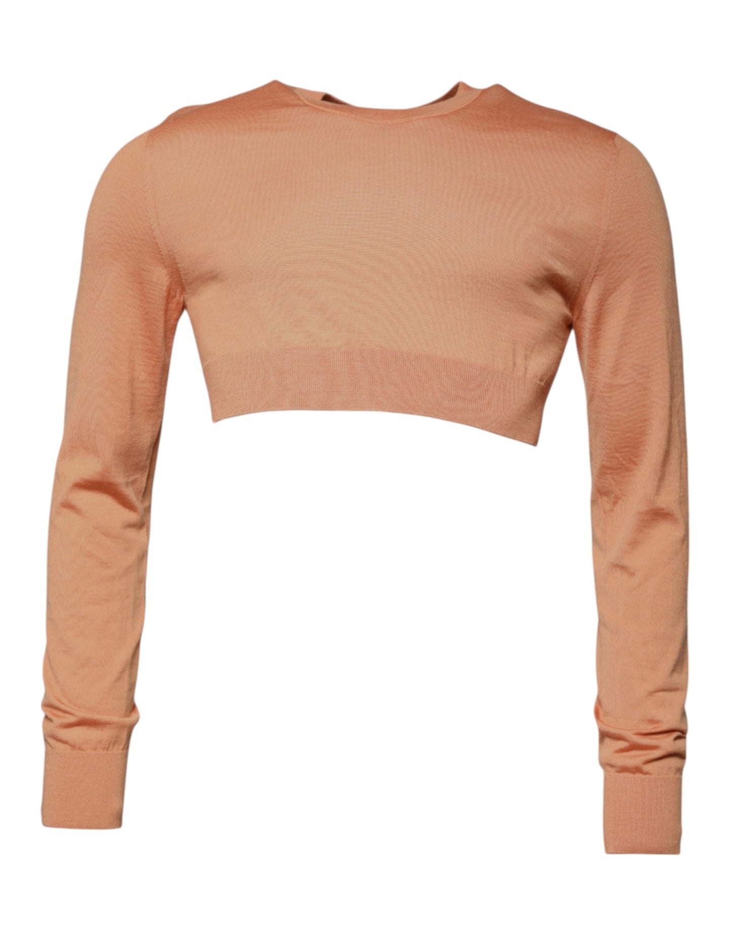 Beigefarbener Pullover aus Wolle mit Rundhalsausschnitt, kurzer Pullover