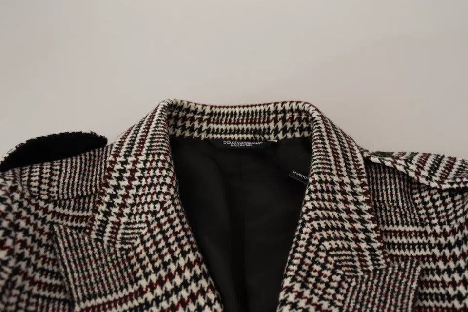 Grau karierte lange Trenchcoat-Jacke