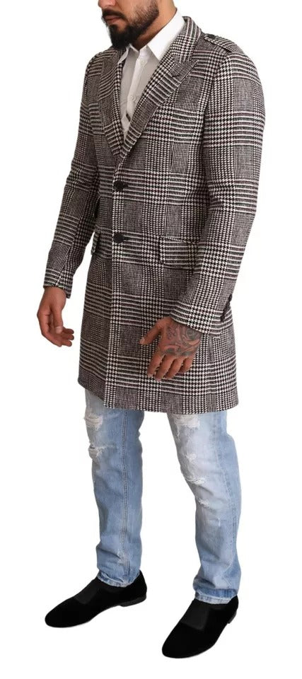Grau karierte lange Trenchcoat-Jacke
