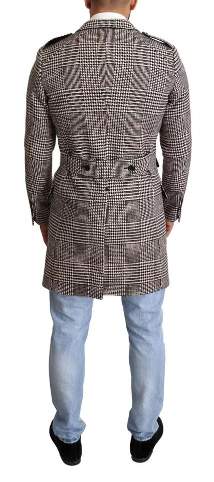 Grau karierte lange Trenchcoat-Jacke