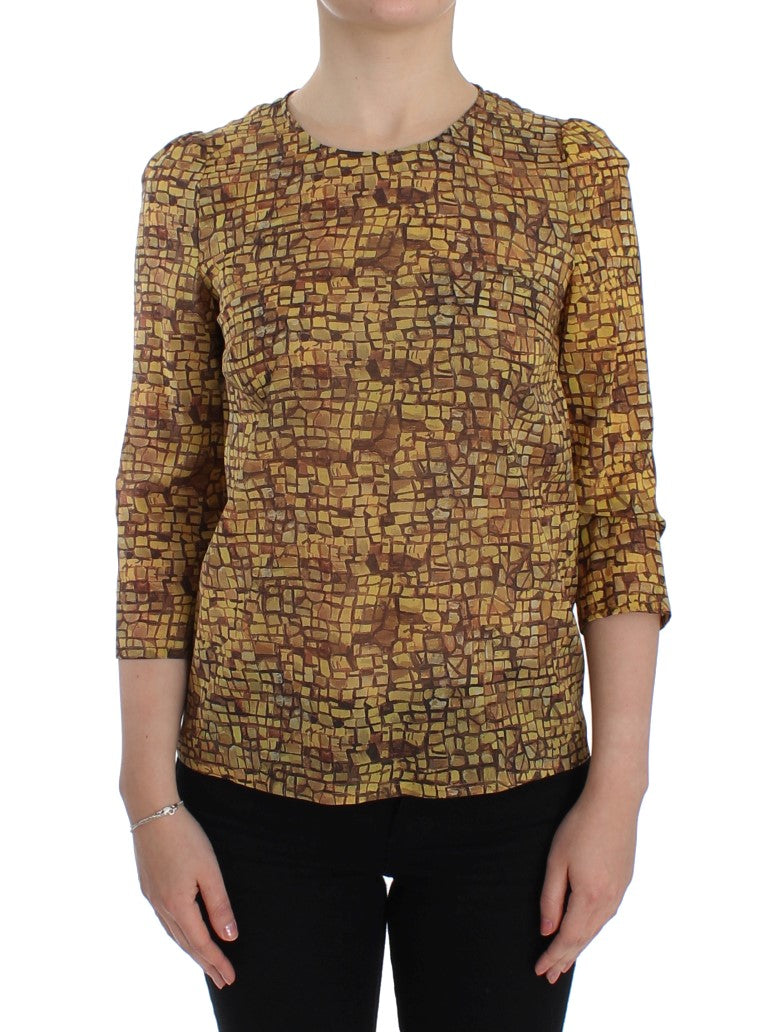 Mehrfarbiges Seidenblusen-T-Shirt mit Mosaik-Print
