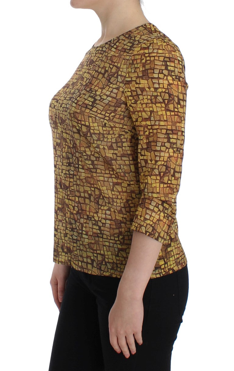 Mehrfarbiges Seidenblusen-T-Shirt mit Mosaik-Print