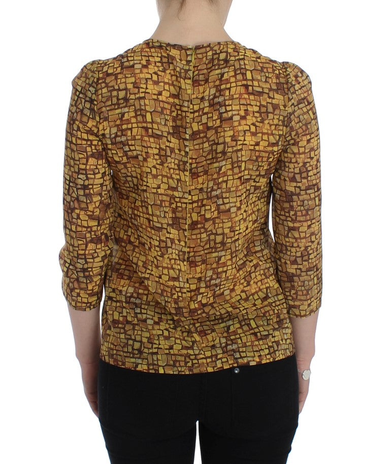 Mehrfarbiges Seidenblusen-T-Shirt mit Mosaik-Print