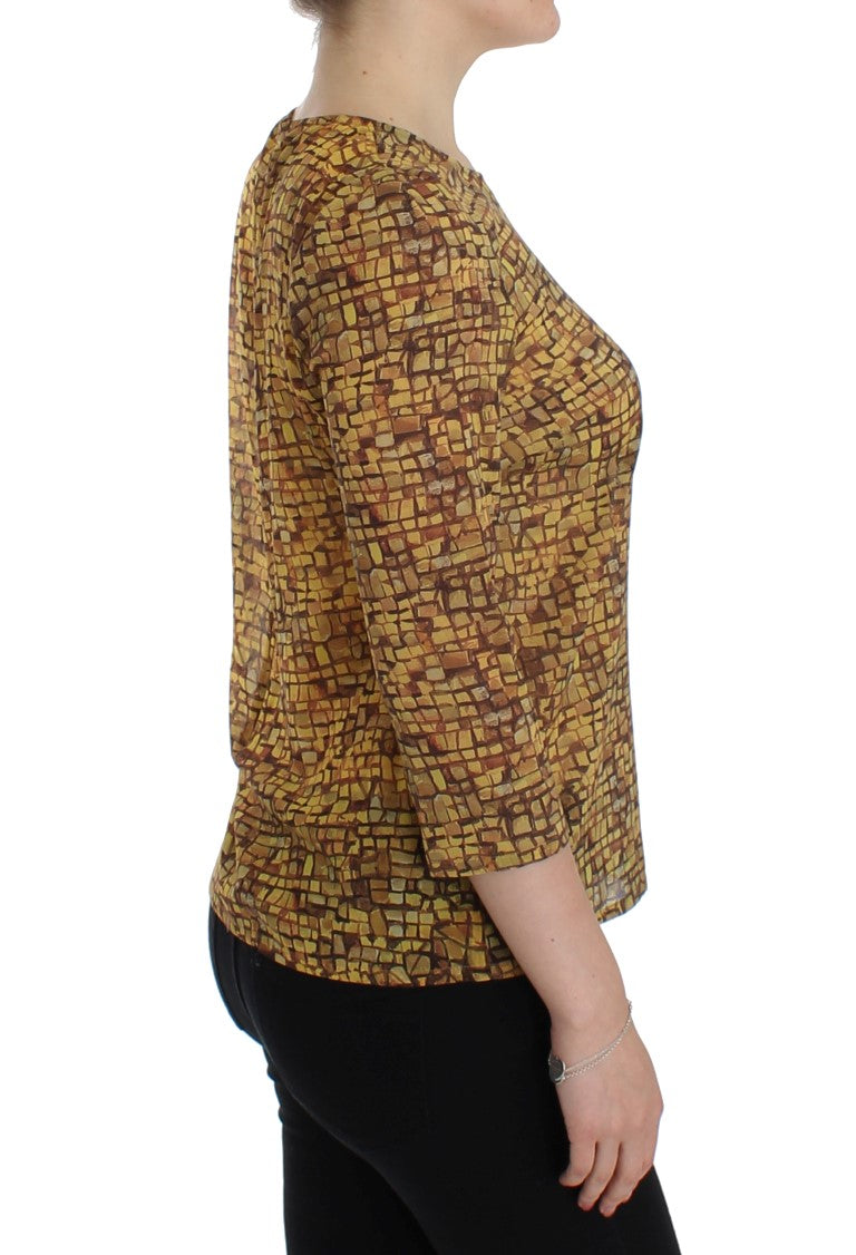 Mehrfarbiges Seidenblusen-T-Shirt mit Mosaik-Print