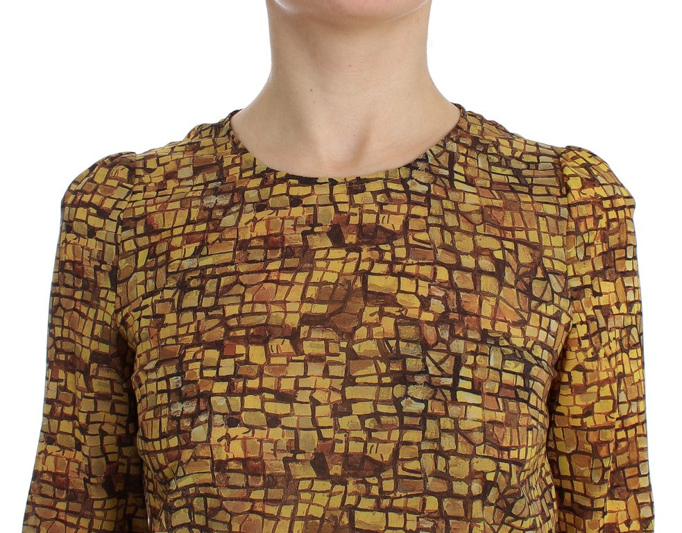 Mehrfarbiges Seidenblusen-T-Shirt mit Mosaik-Print