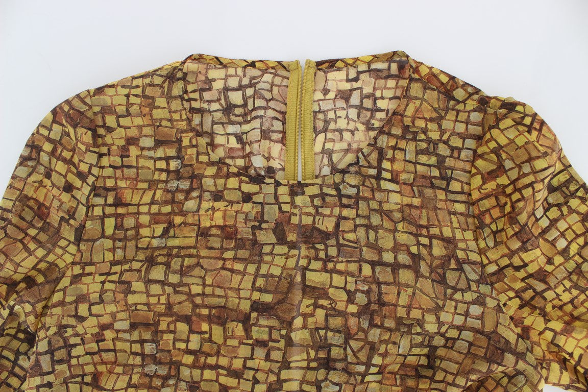 Mehrfarbiges Seidenblusen-T-Shirt mit Mosaik-Print