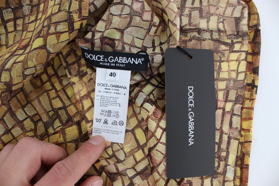 Mehrfarbiges Seidenblusen-T-Shirt mit Mosaik-Print