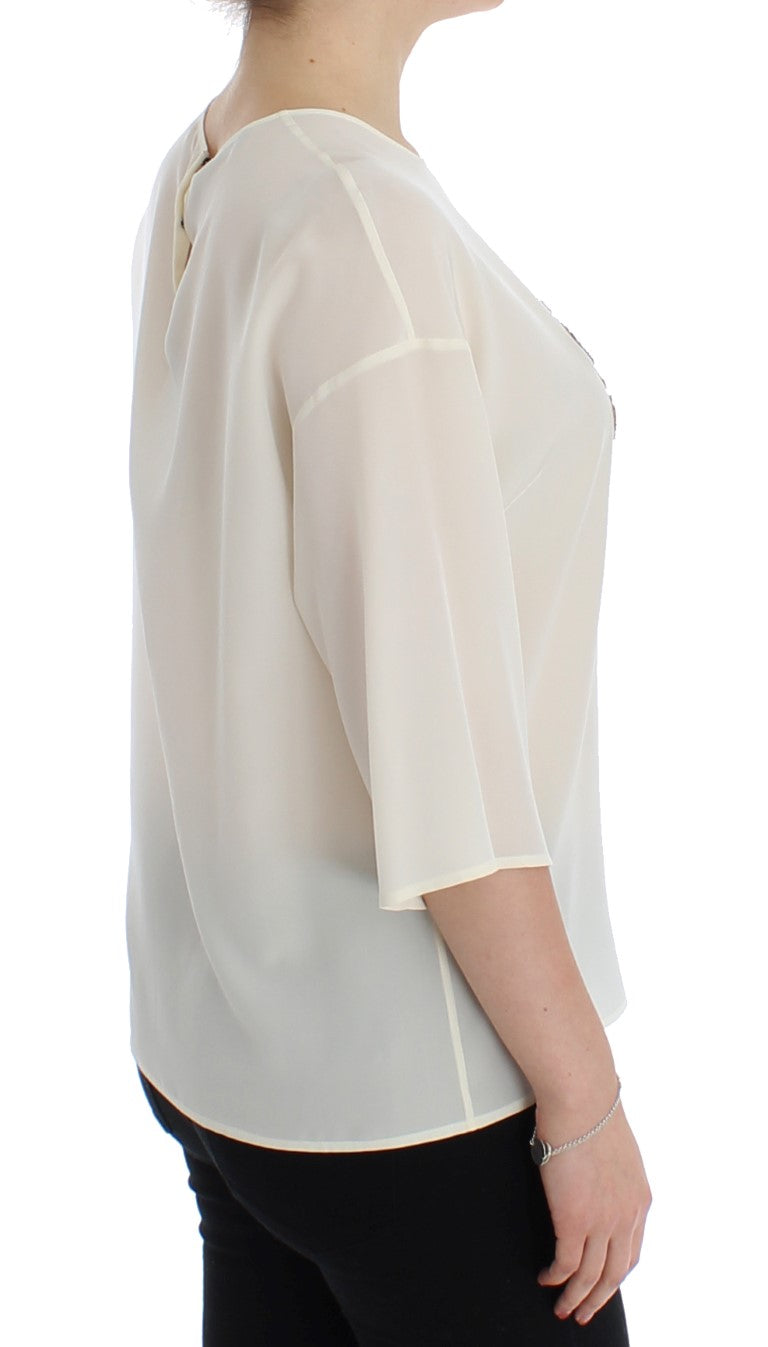 Weißes T-Shirt-Oberteil aus Seidenbluse mit Pailletten