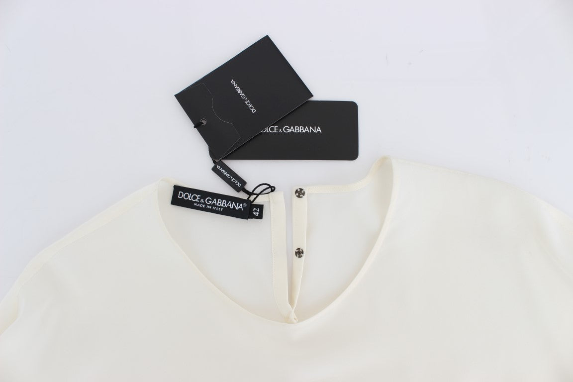Weißes T-Shirt-Oberteil aus Seidenbluse mit Pailletten
