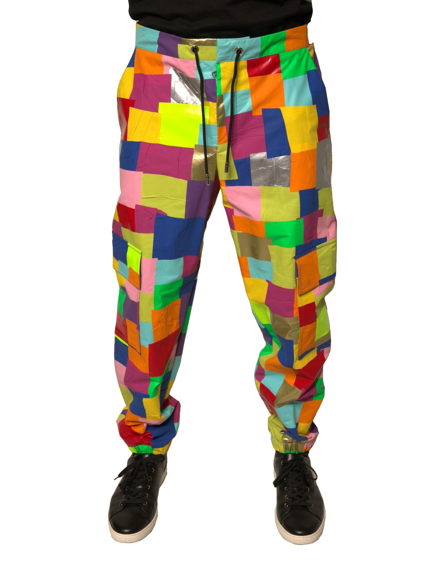 Mehrfarbige Cargohose aus Baumwolle mit Patchwork-Muster für Herren
