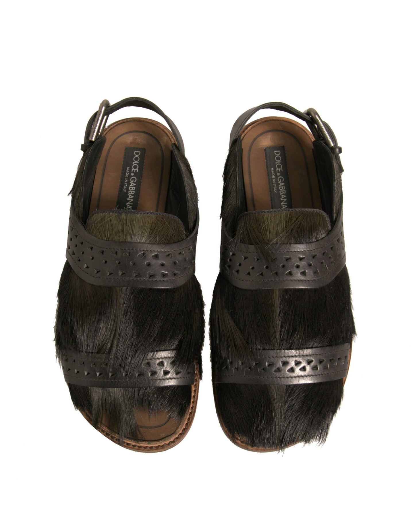 Grüne Gazelle Haar Leder Flats Sandalen Schuhe