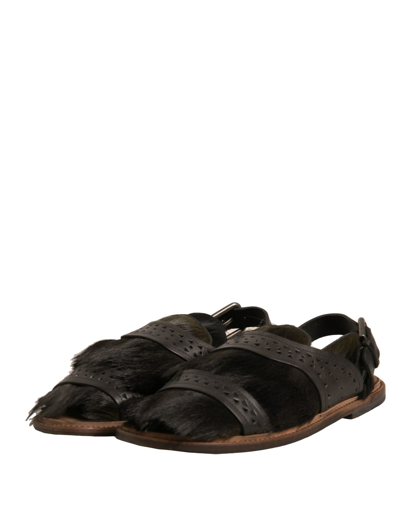 Grüne Gazelle Haar Leder Flats Sandalen Schuhe