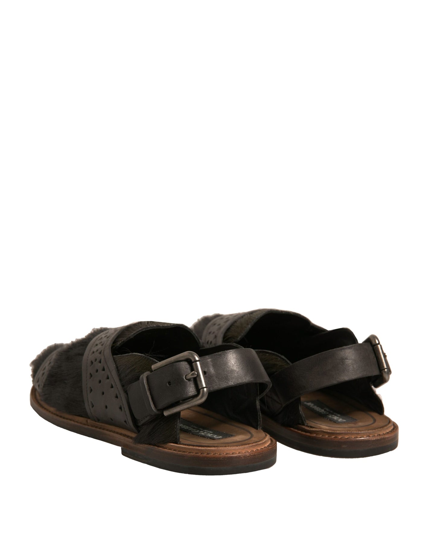 Grüne Gazelle Haar Leder Flats Sandalen Schuhe