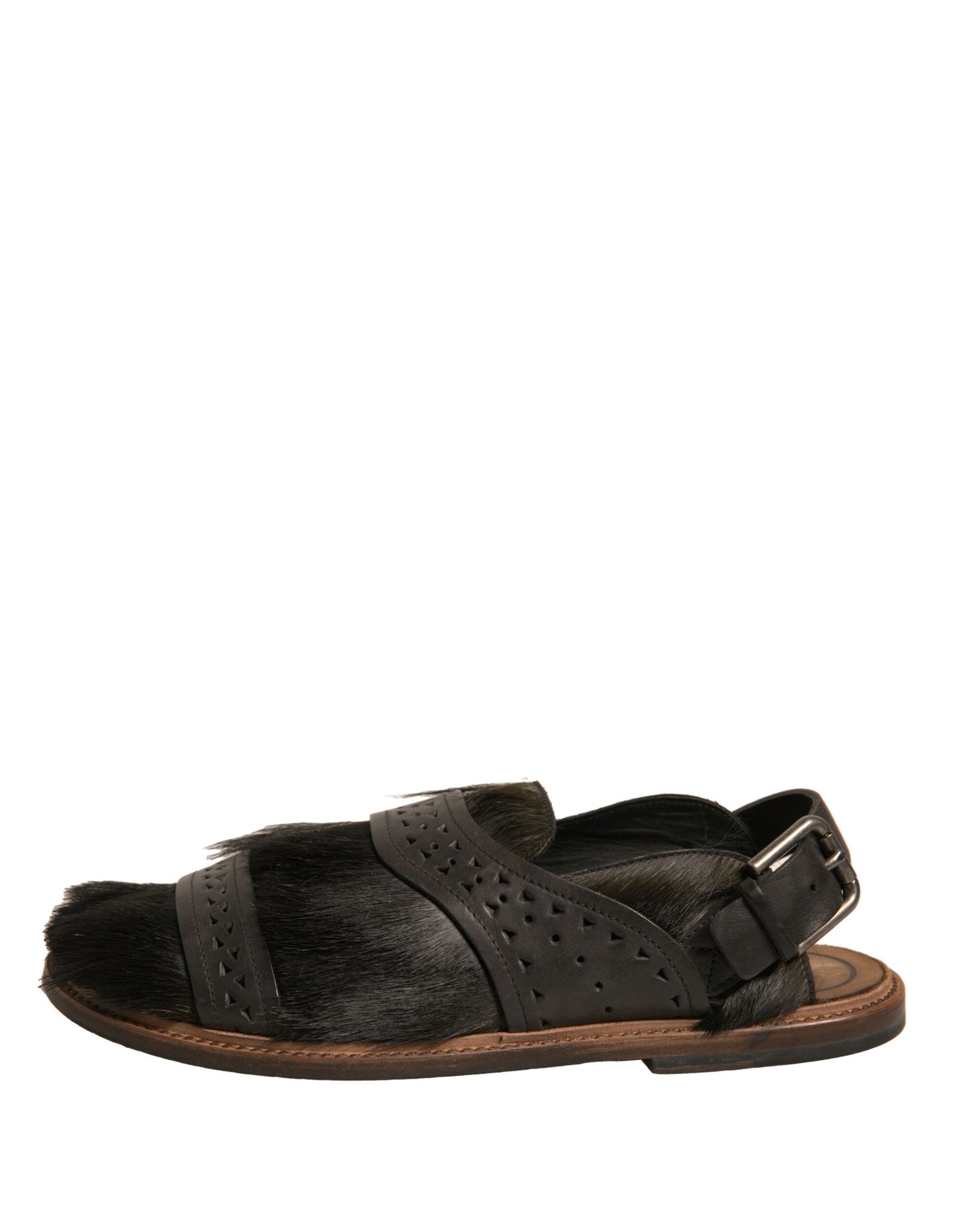 Grüne Gazelle Haar Leder Flats Sandalen Schuhe