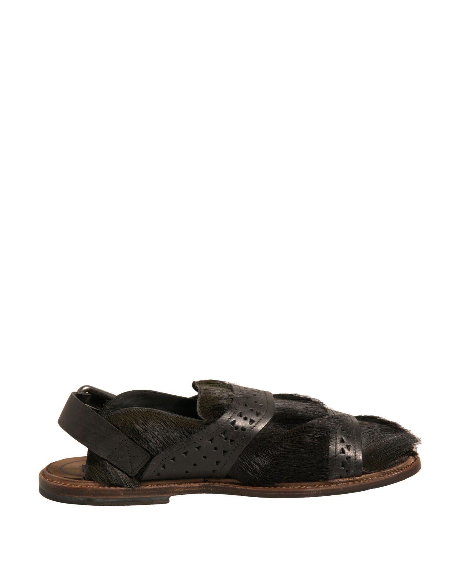 Grüne Gazelle Haar Leder Flats Sandalen Schuhe