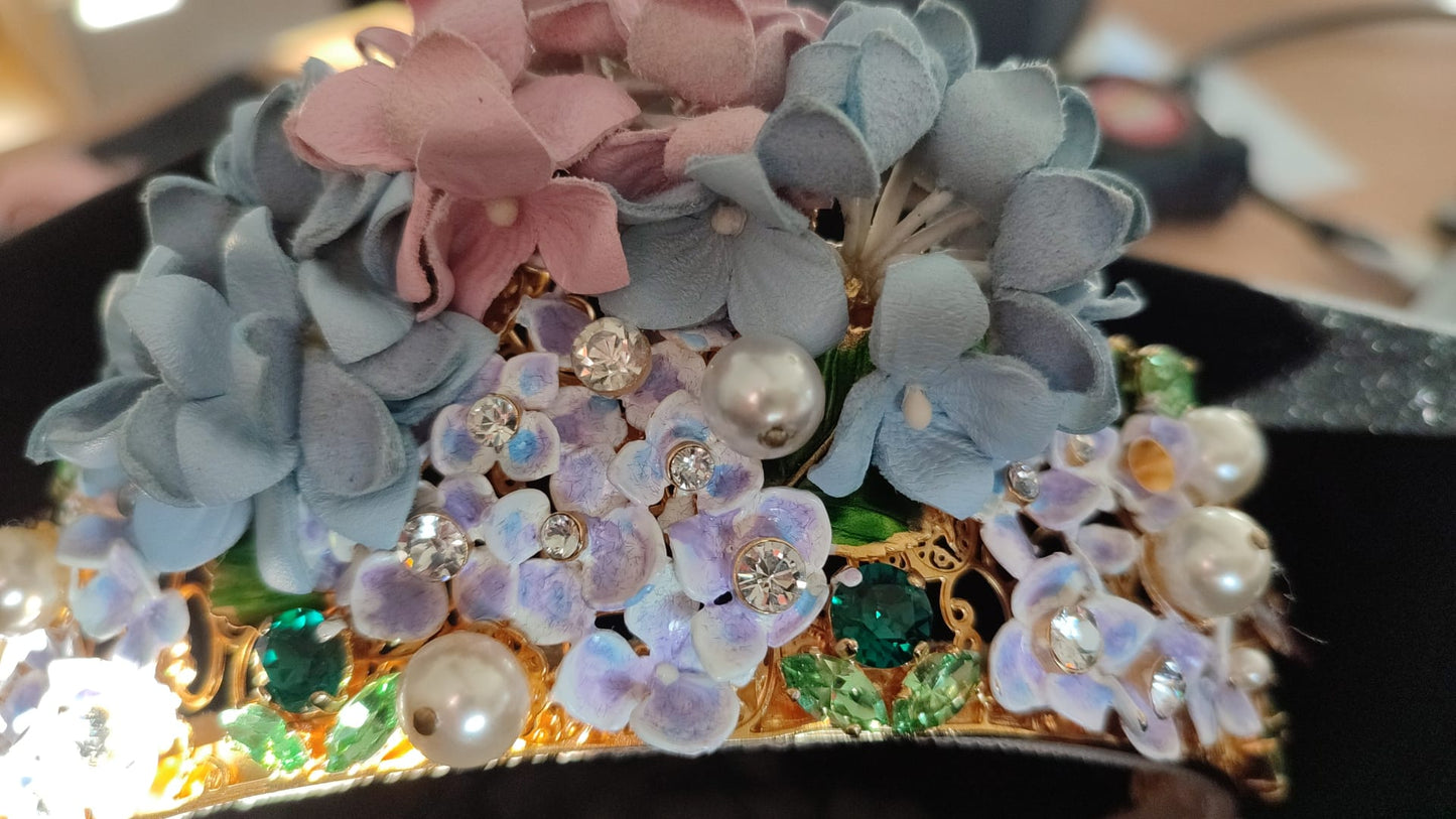 Gold Kristall Lila Hortensia Stirnband Krone Diadem