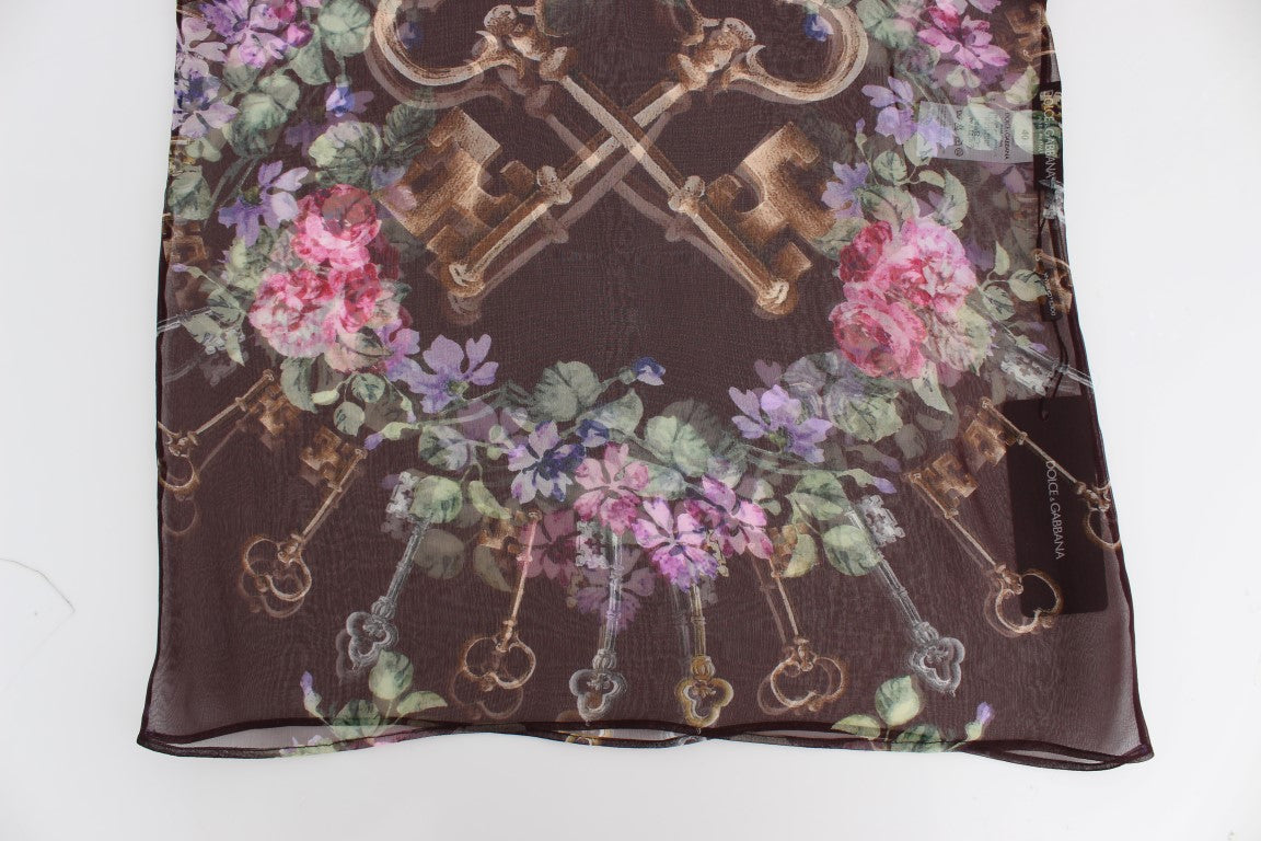 Schwarzes Seidenblusen-T-Shirt mit Blumendruck