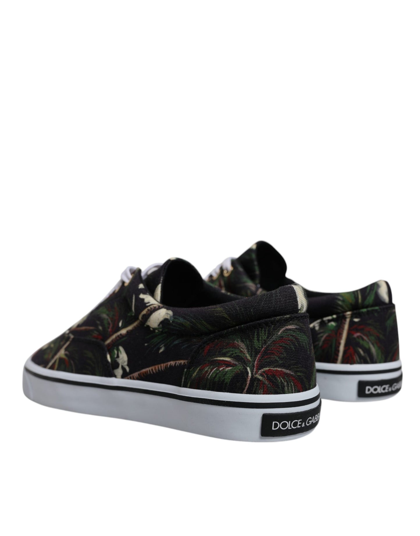 Schwarze Low Top Sneakers mit tropischem Print