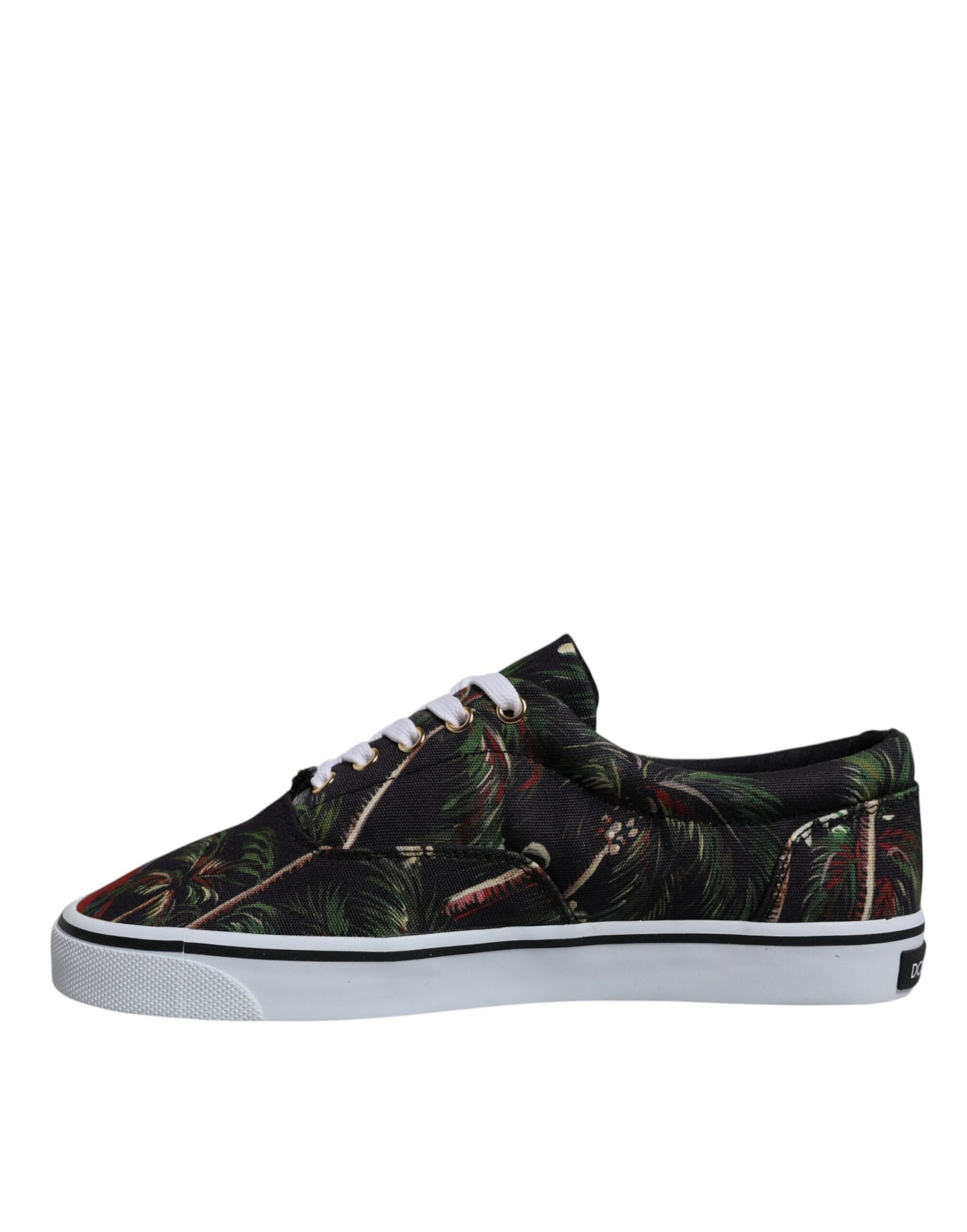 Schwarze Low Top Sneakers mit tropischem Print