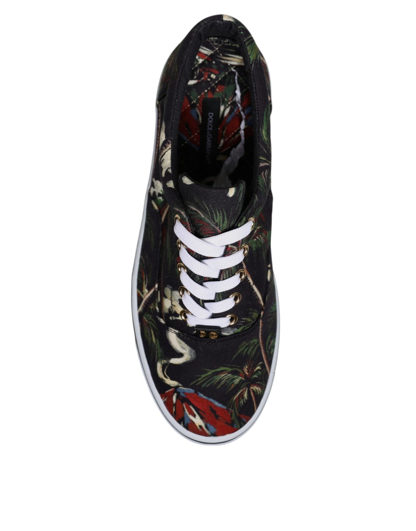 Schwarze Low Top Sneakers mit tropischem Print