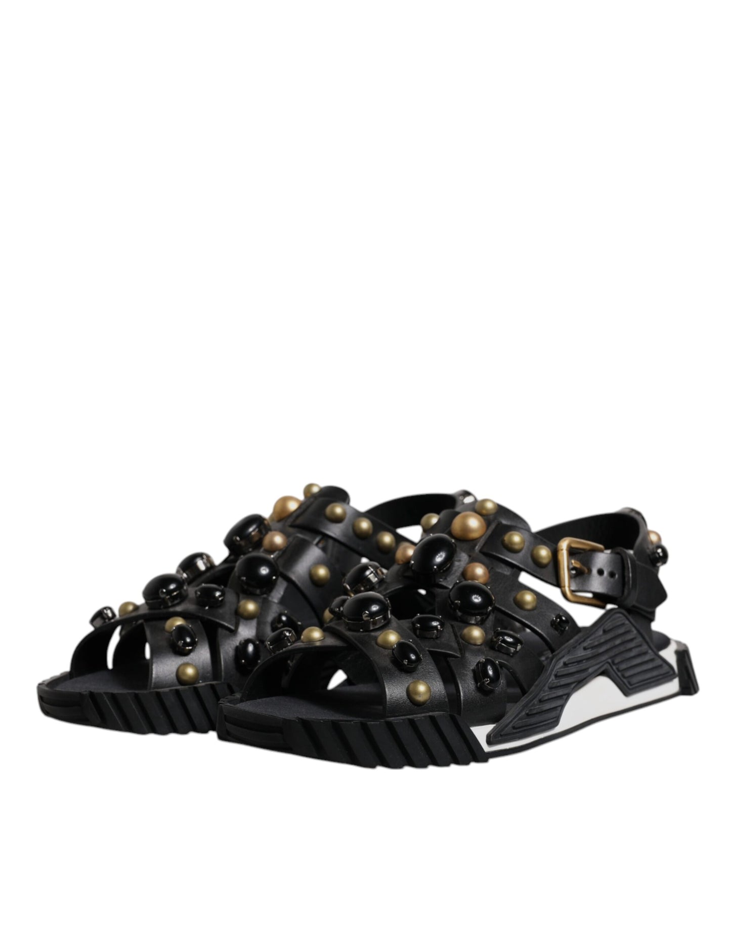 Schwarze Sandalen mit Nieten aus Leder